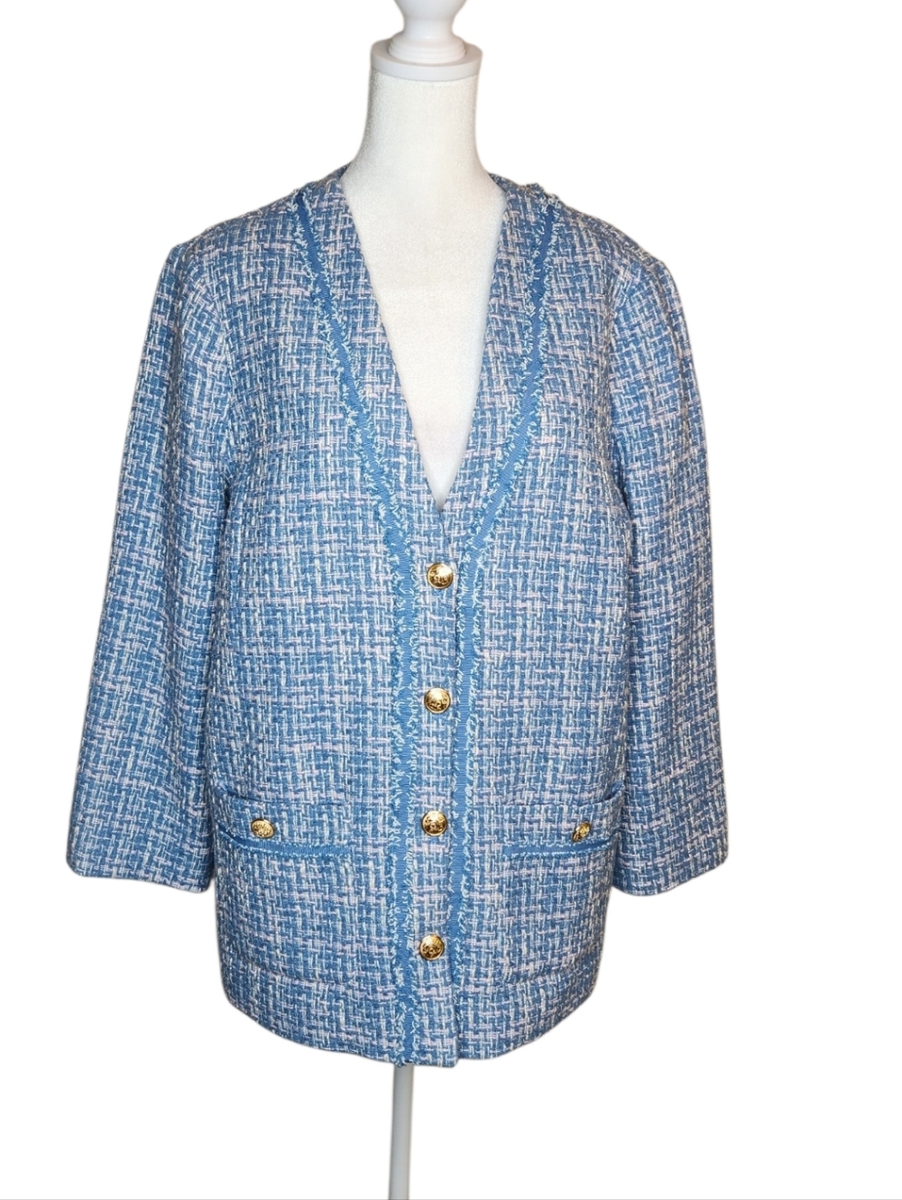 NEW Talbots Blue Tweed Blazer with Gold Buttons Size 6
